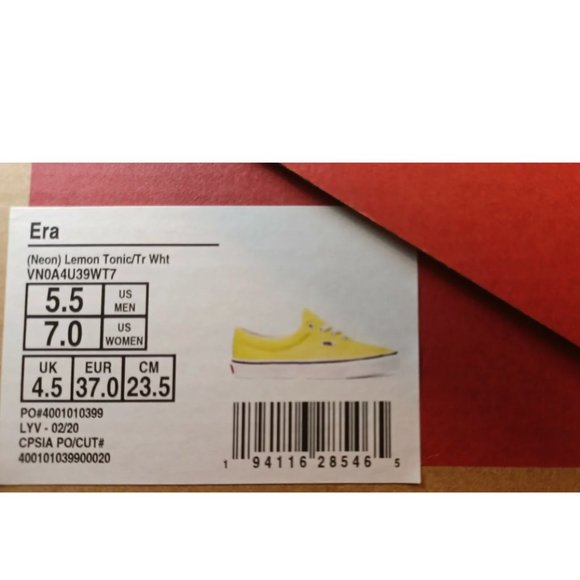 Vans Era Neon Lemon Tonic/True White Women's 7 VN0A4U39WT7 - Picture 2 of 10